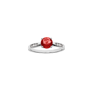 BAGUE ARGENT RHODIÉ GRAND DIAMETRE 1 OXYDE ROUGE SERTI 4 GRIFFES + OXYDES BLANCS