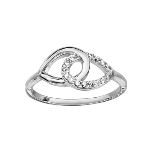 BAGUE ARGENT RHODIÉ 2 GOUTTES ENTRELACES OXYDES BLANCS SERTIS