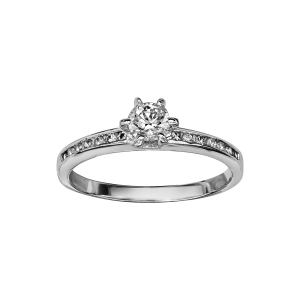 BAGUE ARGENT RHODIÉ 1 OXYDE BLANC SERTI 6 GRIFFES + OXYDES BLANCS SERTIS
