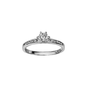 BAGUE ARGENT RHODIÉ 1 OXYDE BLANC SERTI 6 GRIFFES + OXYDES BLANCS SERTIS