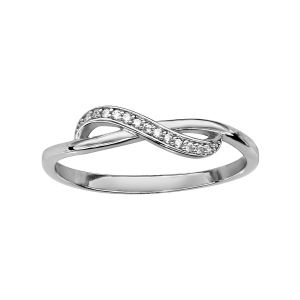 BAGUE ARGENT RHODIÉ MOTIF INFINI OXYDES BLANCS SERTIS