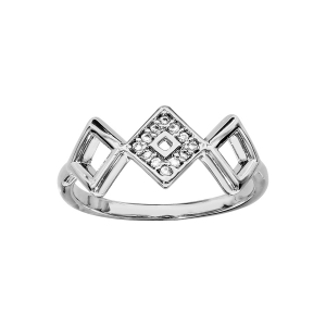 BAGUE ARGENT RHODIÉ 3 CARRÉS OXYDES BLANCS SERTIS