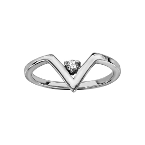 BAGUE ARGENT RHODIÉ FORME V  1 OXYDE BLANC