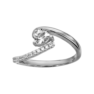 BAGUE ARGENT RHODIÉ COEUR OXYDES BLANCS SERTIS
