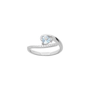 BAGUE ARGENT RHODIÉ COEUR TOPAZE BLEU CIEL VÉRITABLE ET OXYDES BLANCS SERTIS
