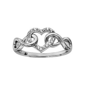 BAGUE ARGENT RHODIÉ COEUR OXYDES BLANCS SERTIS ET INFINI