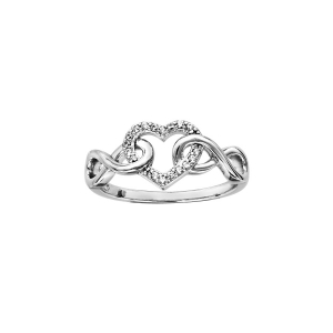 BAGUE ARGENT RHODIÉ COEUR OXYDES BLANCS SERTIS ET INFINI