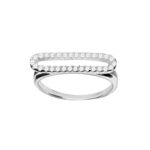 BAGUE ARGENT RHODIÉ FORME RECTANGULAIRE OVALISE OXYDES BLANCS SERTIS