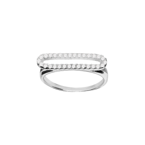 BAGUE ARGENT RHODIÉ FORME RECTANGULAIRE OVALISE OXYDES BLANCS SERTIS