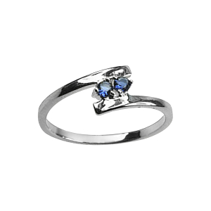 BAGUE ARGENT RHODIÉ 2 OXYDES BLEUS