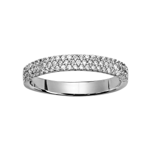 BAGUE ARGENT RHODIÉ 3 RANGEES OXYDES BLANCS SERTI