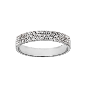 BAGUE ARGENT RHODIÉ GRAND DIAMETRE 3 RANGEES OXYDES BLANCS SERTI