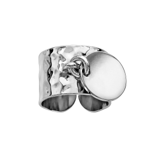 BAGUE ARGENT RHODIÉ 12MM MARTELÉE ANNEAU PASTILLE RONDE