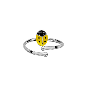 BAGUE ARGENT ENFANT COCCINELLE RÉSINE JAUNE ET POINT NOIR REGLABLE DU 42 AU 46