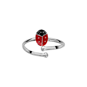 BAGUE ARGENT RHODIÉ ENFANT COCCINELLE REGLABLE DU 42 AU 46