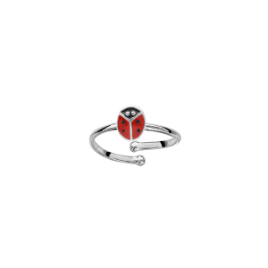 BAGUE ARGENT RHODIÉ ENFANT COCCINELLE REGLABLE DU 42 AU 46