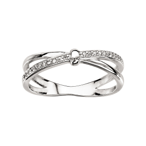 BAGUE ARGENT RHODIÉ CROISEE OXYDES BLANCS SERTIS