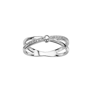BAGUE ARGENT RHODIÉ CROISEE OXYDES BLANCS SERTIS