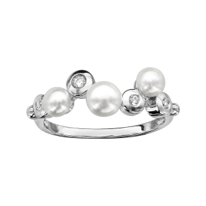 BAGUE ARGENT RHODIÉ ECLAT OXYDES BLANCS SERTIS CLOS ET PERLES BLANCHES SYNTHETIQUE