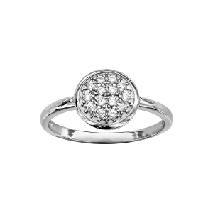 BAGUE ARGENT RHODIÉ PASTILLE RONDE OXYDES BLANCS SERTIS