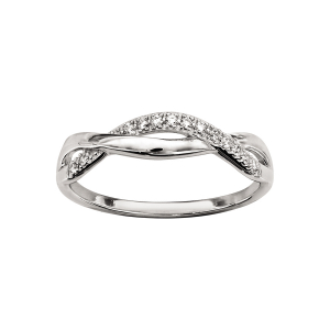 BAGUE ARGENT RHODIÉ TORSADE OXYDES BLANCS SERTIS