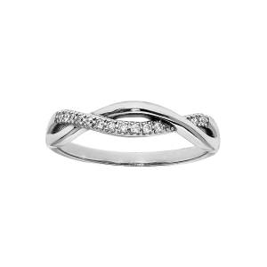 BAGUE ARGENT RHODIÉ GRAND DIAMETRE TORSADE OXYDES BLANCS SERTIS