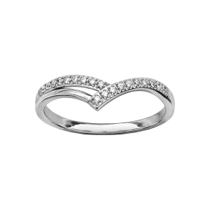 BAGUE ARGENT RHODIÉ FORME V OXYDES BLANCS SERTIS