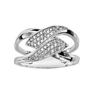 BAGUE ARGENT RHODIÉ DOUBLE POINTE OXYDES BLANCS SERTIS