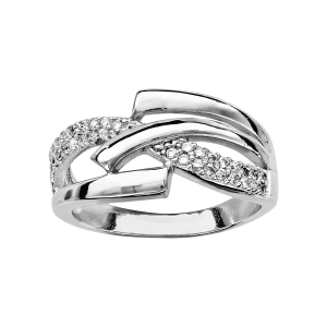 BAGUE ARGENT RHODIÉ CROISEE OXYDES BLANCS SERTIS