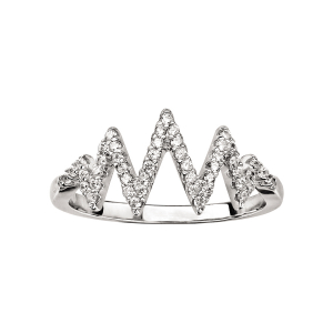 BAGUE ARGENT RHODIÉ ZIG ZAG OXYDES BLANCS SERTIS