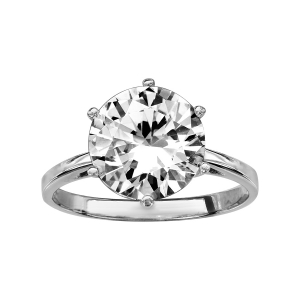 BAGUE ARGENT RHODIÉ SOLITAIRE 1 OXYDE BLANC 11MM SERTI 6 GRIFFES