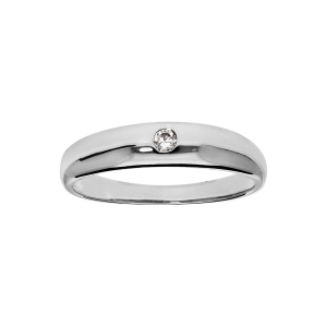 BAGUE ARGENT RHODIÉ GRAND DIAMETRE JONC ANGLAIS 5MM  1 OXYDE BLANC SERTI