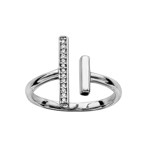 BAGUE ARGENT RHODIÉ 2 BARETTES 1 AVEC OXYDES BLANCS SERTIS