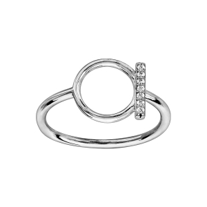 BAGUE ARGENT RHODIÉ CERCLE ET BARETTE OXYDES BLANCS SERTIS