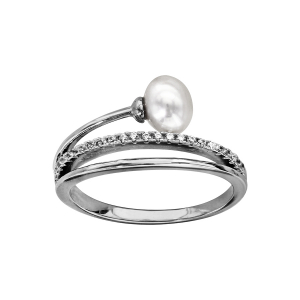 BAGUE ARGENT RHODIÉ PERLE D'EAU DOUCE