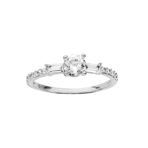 BAGUE ARGENT RHODIÉ STYLE ALLIANCE RAIL OXYDES BLANCS SERTIS ET 1 OXYDE BLANC SERTI