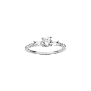 BAGUE ARGENT RHODIÉ STYLE ALLIANCE RAIL OXYDES BLANCS SERTIS ET 1 OXYDE BLANC SERTI