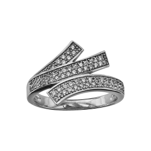 BAGUE ARGENT RHODIÉ 3 BARETTES OXYDES BLANCS SERTIS