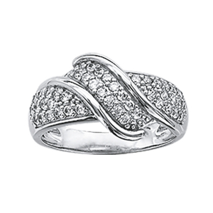 BAGUE ARGENT RHODIÉ CROISEE OXYDES BLANCS SERTIS