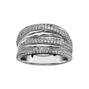 BAGUE ARGENT RHODIÉ MULTI RANGS OXYDES BLANCS SERTIS