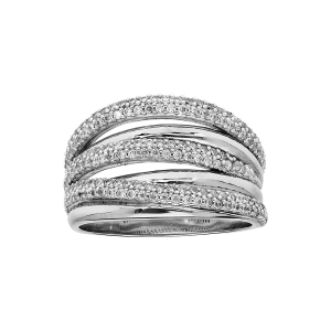 BAGUE ARGENT RHODIÉ GRAND DIAMETRE MULTI RANGS OXYDES BLANCS SERTIS