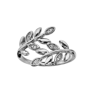 BAGUE ARGENT RHODIÉ FEUILLAGE LISSE ET OXYDES BLANCS