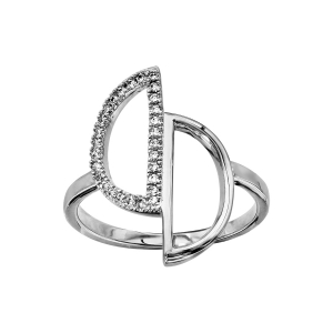 BAGUE ARGENT RHODIÉ 2 DEMI CERCLES EVIDES OXYDES BLANCS