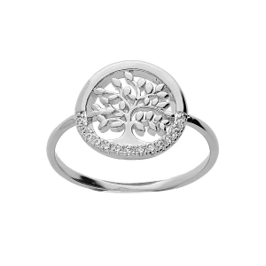 BAGUE ARGENT RHODIÉ ARBRE DE VIE OXYDES BLANCS SERTIS