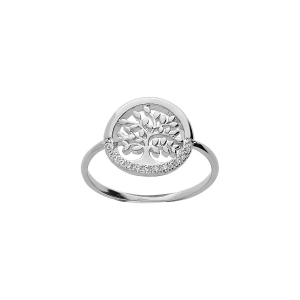 BAGUE ARGENT RHODIÉ ARBRE DE VIE OXYDES BLANCS SERTIS