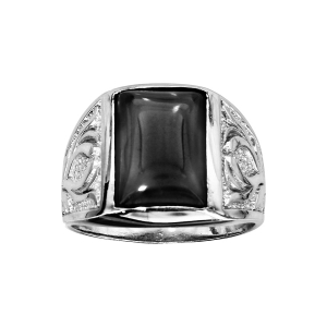 BAGUE ARGENT RHODIÉ MIXTE AGATE NOIRE