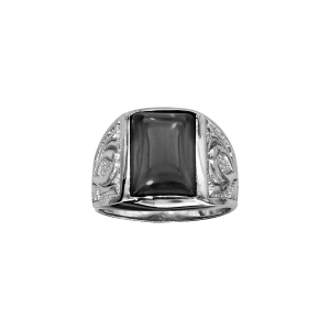 BAGUE ARGENT RHODIÉ MIXTE AGATE NOIRE