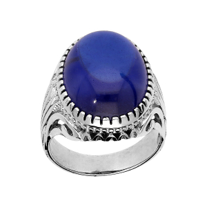BAGUE ARGENT RHODIÉ MIXTE CABOCHON ZIRCONIUM BLEU