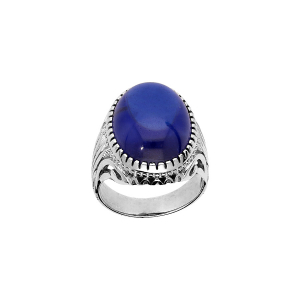 BAGUE ARGENT RHODIÉ MIXTE CABOCHON ZIRCONIUM BLEU