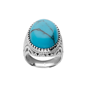 BAGUE ARGENT RHODIÉ MIXTE CABOCHON TURQUOISE IMITATION